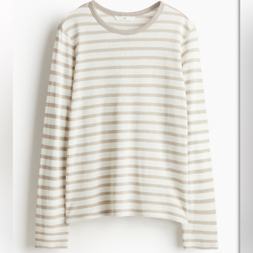 H&M Beige and White Striped Top